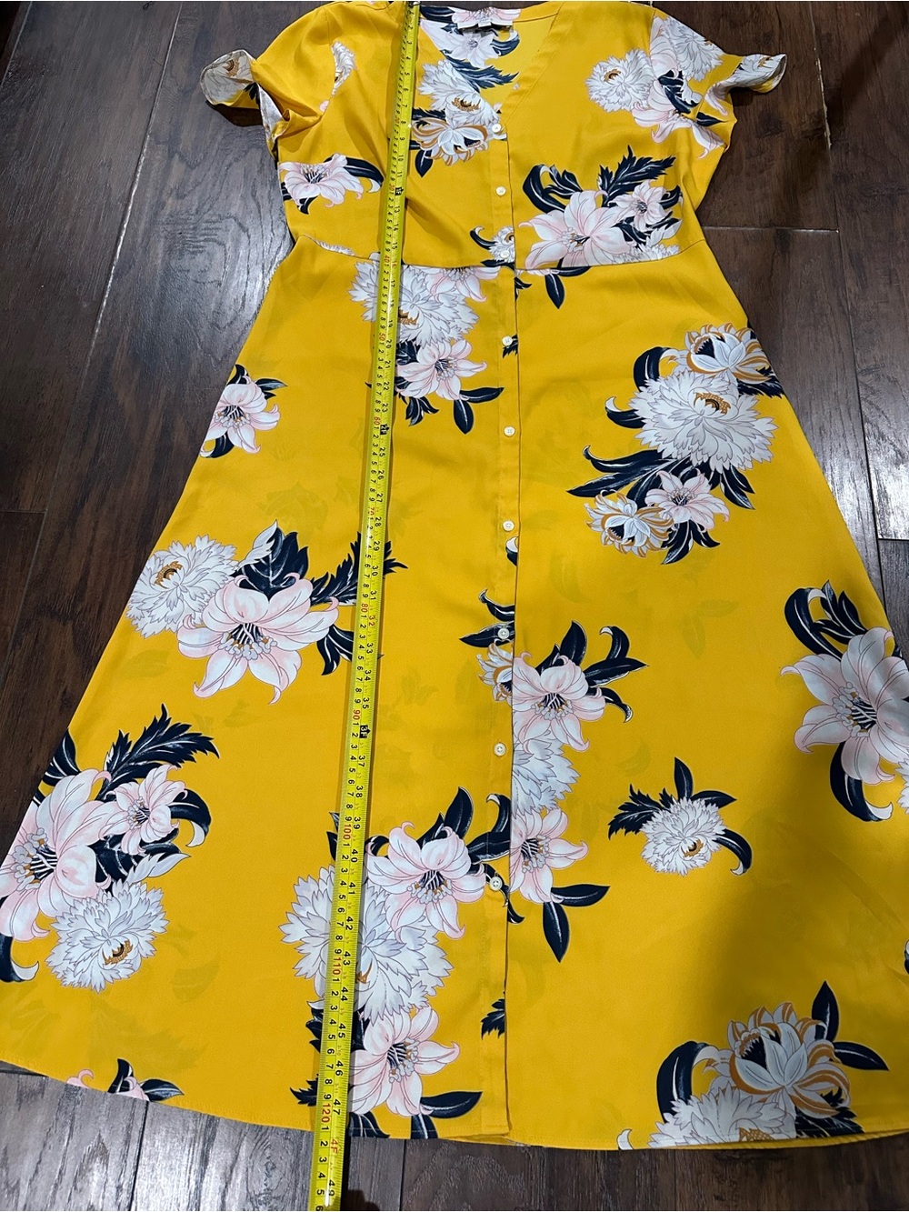 LOFT Yellow Floral Button-Front Maxi Dress with Tie Waist 12 - Picture 2 of 6